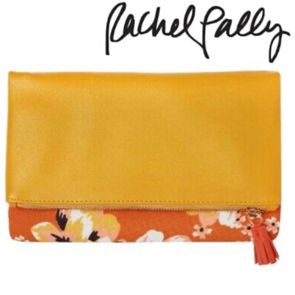 Rachel Pally - Orange & Yellow Canvas & Leather Floral Print Clutch reversible